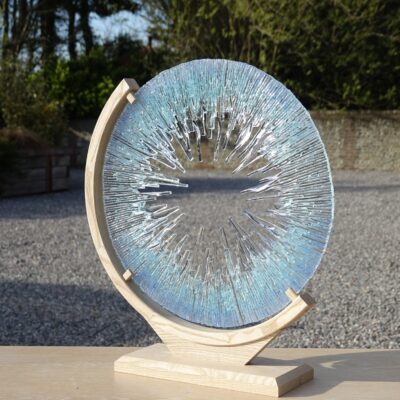 Blue Mist - Glass and Wood - 60 cm diameter - by Lorraine Keeler
