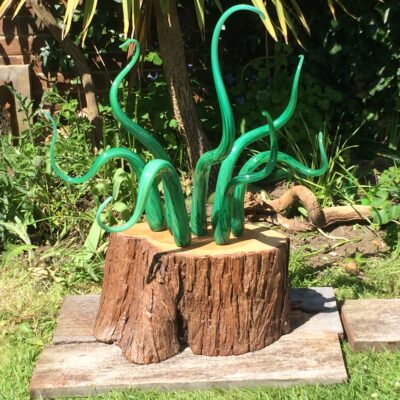 Tentacles in Wood Sculpture - Glass & wood - 1m - by Peter Barton