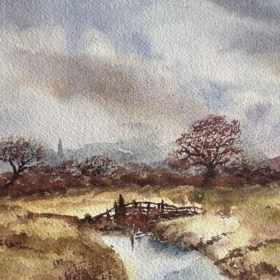 A Wintery view of the Cathedral - Watercolour - 28cm x 19cm - by Chris Aldred