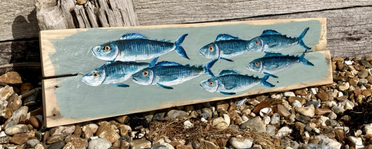 Shoal of Mackerel Study 16 on pallet wood - Acrylic paint on wooden boards