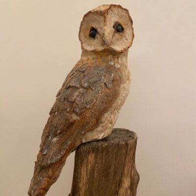 Owl resting - clay - 23cm x 9cm x 9cm - by Helen Button