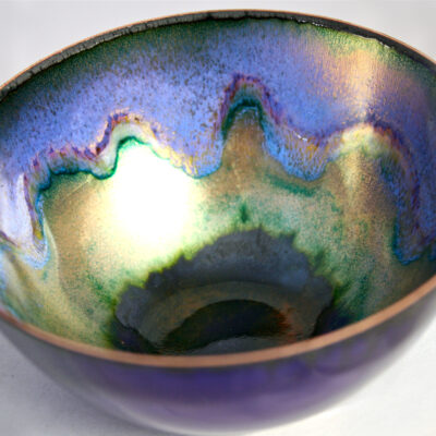 Irridescent bowl - Enamel - 10 cms diameter - by Lesley Talbot