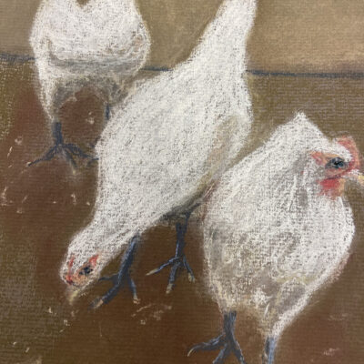 Three French hens - Soft Pastel - A3 - by Nancy Hardy