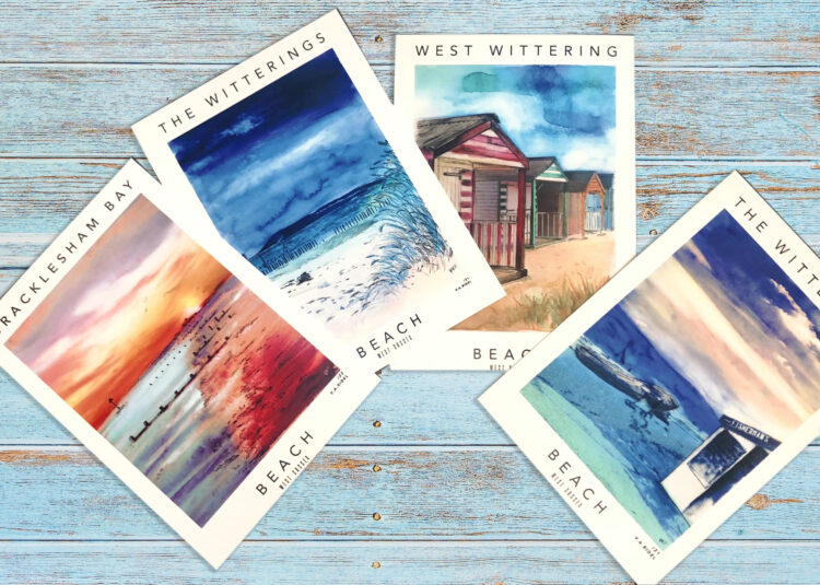 A selection of local beach scene artworks - Watercolour with pen and ink