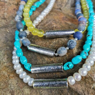 Bead necklaces with handmade sterling silver bead - Sterling Silver and semiprecious beads - n/a - by Katherine Lawrie