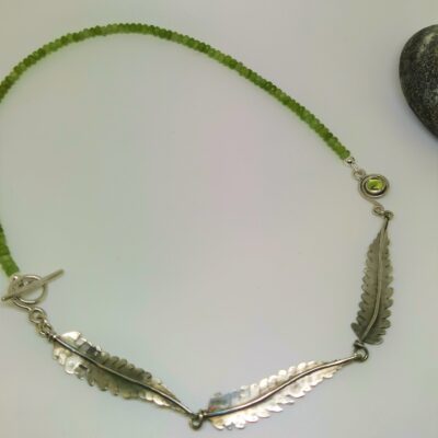 Fern Necklace with Peridot - Sterling Silver, Kyanite beads and Peridot set in Fine Silver - n/a - by Katherine Lawrie