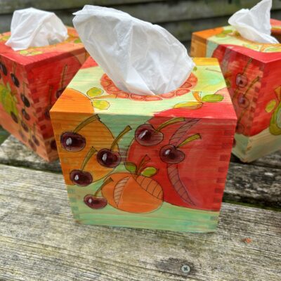 Tissue box - Acrylic on wood - 14 cm by 14 cm by 14 cm - by Sarah MacLaughlin