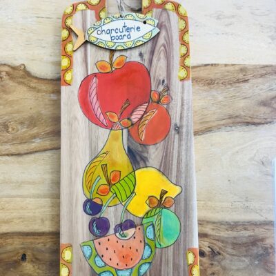 Charcuterie board - Acrylic on wood - 15cm by 39 cm by 1.5 cm - by Sarah MacLaughlin