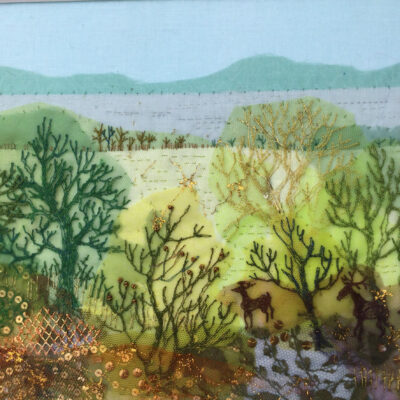 Wild and Free - Hand and machine stitched with applied fabrics - 57cmx45cm - by Liz Ashurst