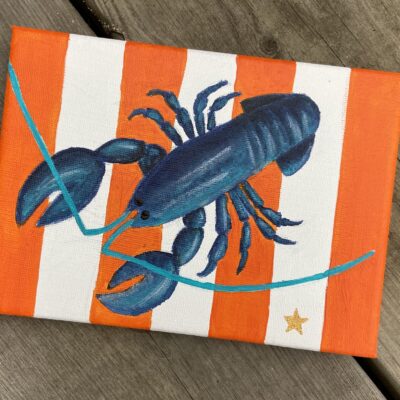 Larry the lobster - Acrylic on canvas - 5”x7” - by Louisa Nicholls