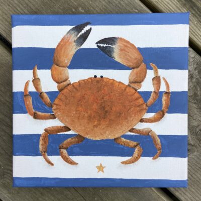 Colin the crab - Acrylic on canvas - 6”x6” - by Louisa Nicholls