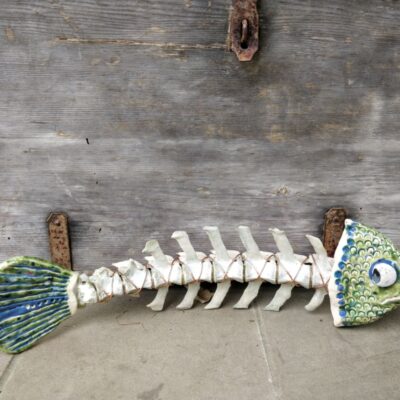 Skeleton Fish - Stoneware & Sheep Spine - 40x10x10cm - by Nicola Stephens