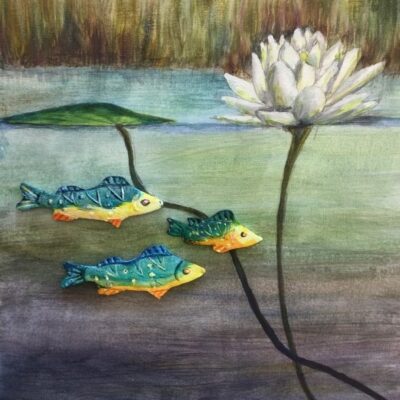 Pond: Above and Below - mixed media - 25 x 25 cm - by Hannah Strange