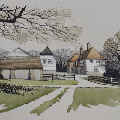 Farm, West Sussex - Pen and wash - 30cm x 21cm - by Philip Hood