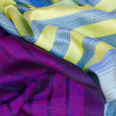 Handwoven silk. Purple/Blue/Yellow - Handwoven silk - 30cmsx180cms - by Geraldine St. Aubyn Hubbard