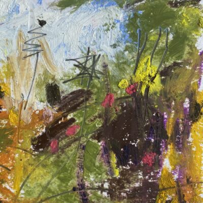 Summer Border - Oil pastel - 10 x 10 cms - by Polly Dutton