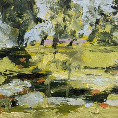 Trees By The Lake - Oil - 15 x 15 x 2 cms - by Polly Dutton