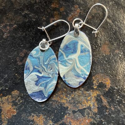 Blue Marble Earrings - Paper - 3cm - by Julie Pfeiifer Harrington