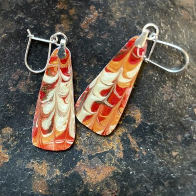 Red Marble Earrings - Paper - 3cm - by Julie Pfeiifer Harrington