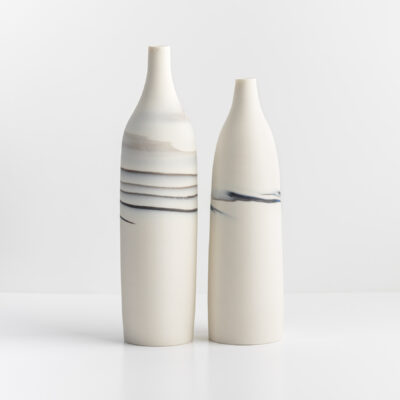 Porcelain bottles - Handthrown porcelain - H: 30cm and H:27 - by Deborah Harwood