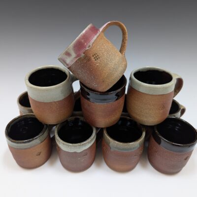 Collection of coffee mugs, various glazes - ceramic - stoneware - 7cm high - by St John Trundle