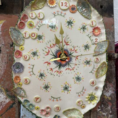 Sarah Sykes Flower clock - Clay earthenware - 14inchx8inch - by Sarah Sykes