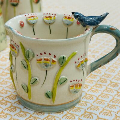 Sarah Sykes Bird mug - Earthenware clay - 5inches - by Sarah Sykes