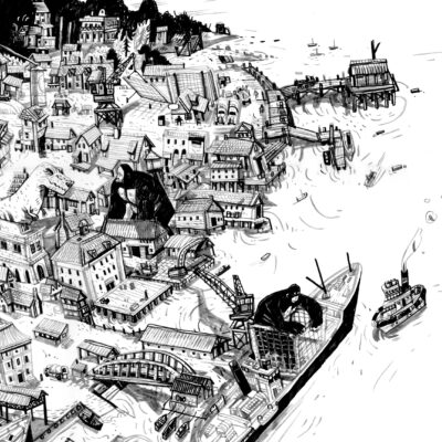 Harbour - Ink on heavy cartridge paper - A2 - by Warwick Johnson-Cadwell