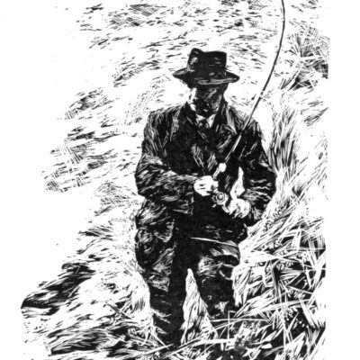 The Angler - Wood engraving - 13 x 19 cms - by David Peduzzi