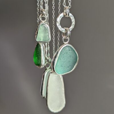 Seaglass pendants - silver, seaglass - small - by Rebecca Rose