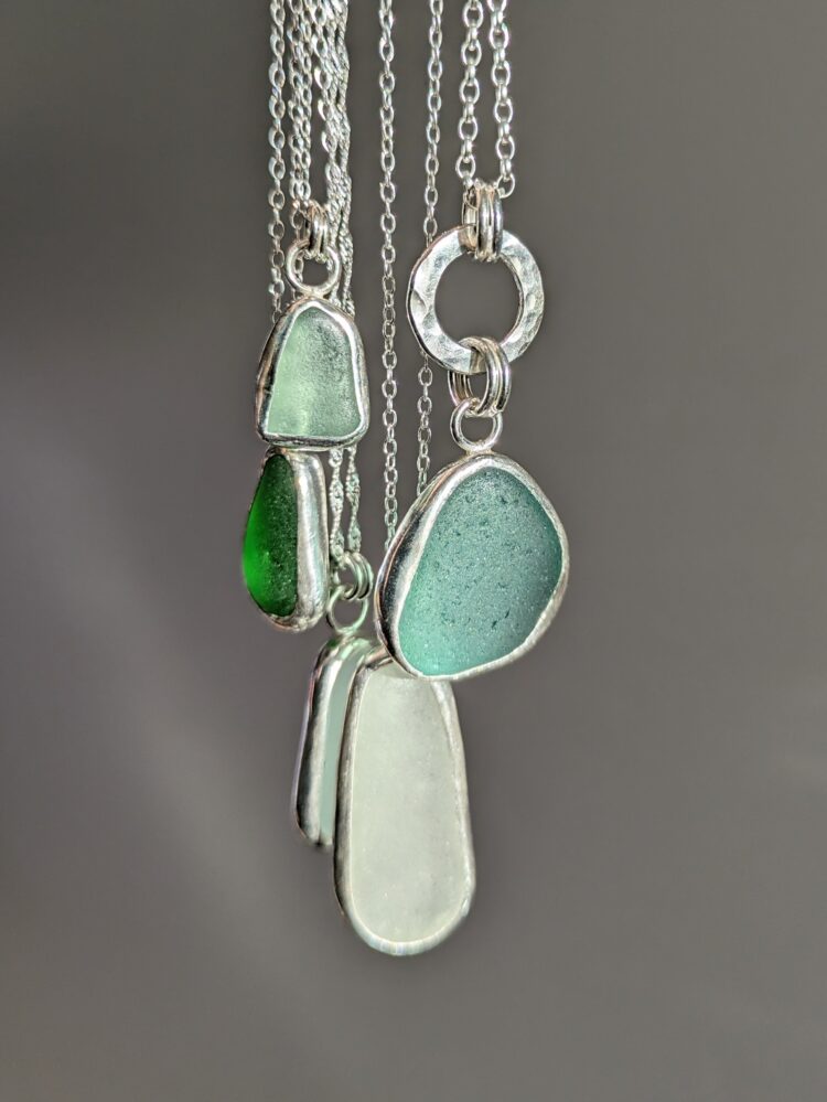 Seaglass pendants - silver