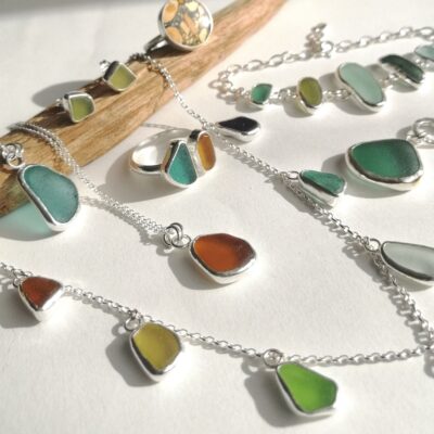 Seaglass collection - silver, seaglass - small - by Rebecca Rose