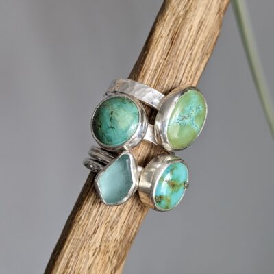 Rings - silver, turquoise, seglass - small - by Rebecca Rose