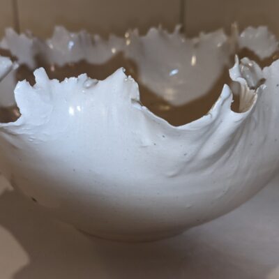 manipulated bowl - porcelain - 8-9 ins width - by Francisca Blackburne