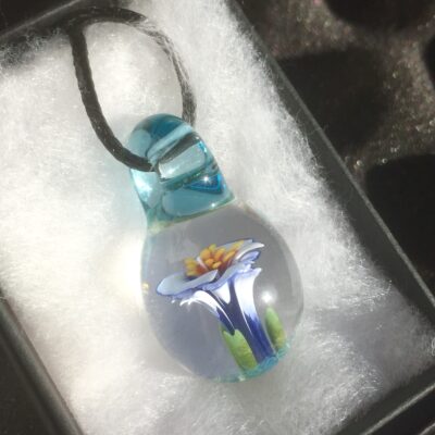 Blue & White Flower Pendant - Glass - 4cm x 2.5cm - by Peter Barton