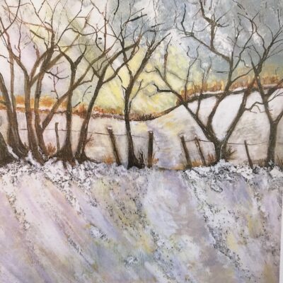 South Downs Winter Bank - Acrylic with texture - 40cm X 50cm - by Joan Burnett