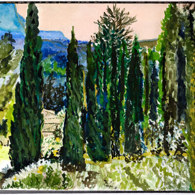 Point de vue Cezanne - Mounted Watercolour - 49 x 42 cm - by Ghislaine Davis