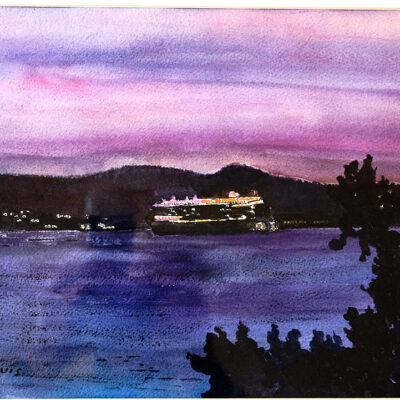 Cruise Ship Oslofjord - Framed watercolour - 48 x 41 cm - by Ghislaine Davis