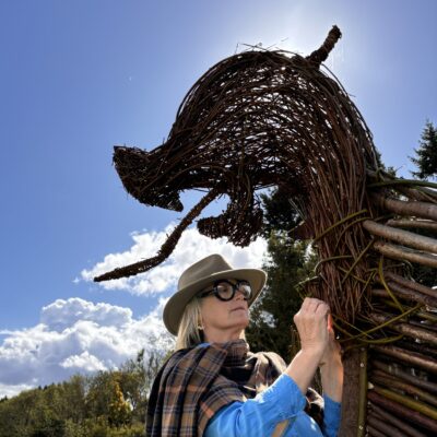 Viking longship, butser ancient farm 2024 - willow and wood - 13m long - by Rebecca Ford