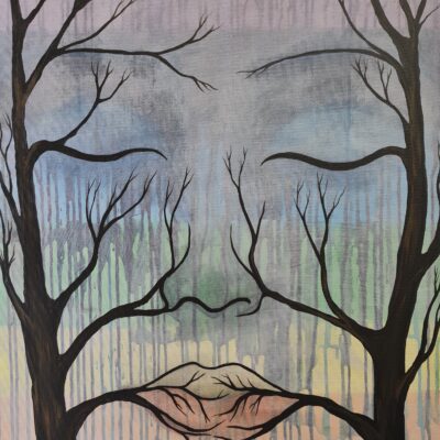 Face in the tree - Acrylic on canvas - 70x50 cm - by Jazmine Saunders