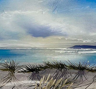 Spring Light: Late Afternoon in the Dunes  - Oil on canvas - 31x122cm - by Shazia Mahmood