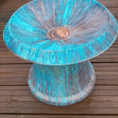 Heather Stevens 2 - Verdigris Copper Bird Bath on stand - 24inches tall 24inches wide - by Heather Stevens