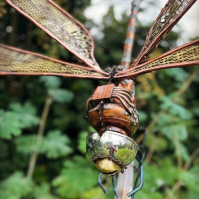 Dragonfly - Copper, brass, stainles components - 3ft x 3ft x 5ft - by Giles Bone