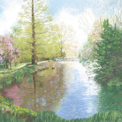 Hurlingham Club lake, London - Watercolour and gouache - 12