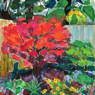 Autumn Garden 3 - Mixed media - collage, oil pastel & acrylic on Fabriano paper - 60 x 48 cm - by Morna Hinton