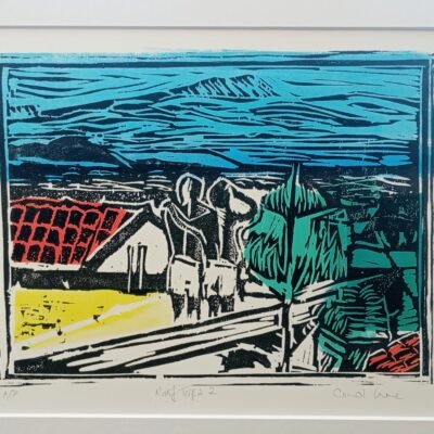 Roof tops - Woodcut print - 12 ins x 16 ins - by Carol Lee