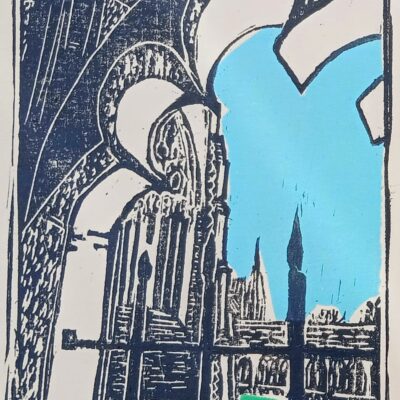 Cloisters view  - Woodcut print - 12 ins x 16 ins - by Carol Lee