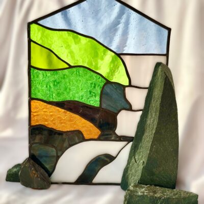 Waterfall - Stained Glass set in Slate - 29x30x11cm - by Caroline Frankland