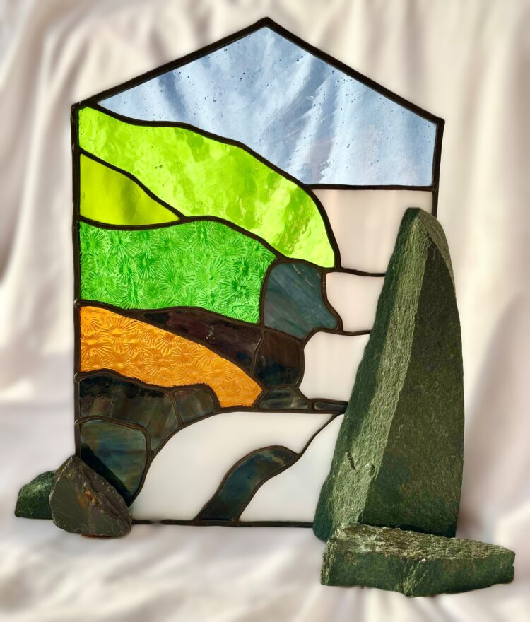 Waterfall - Stained Glass set in Slate