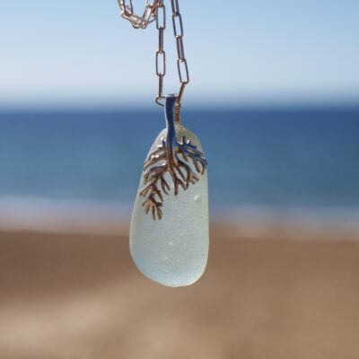 Ocean's tear - sea glass, sterling silver - 1.5' pendant, 22''chain - by Celina Pacura